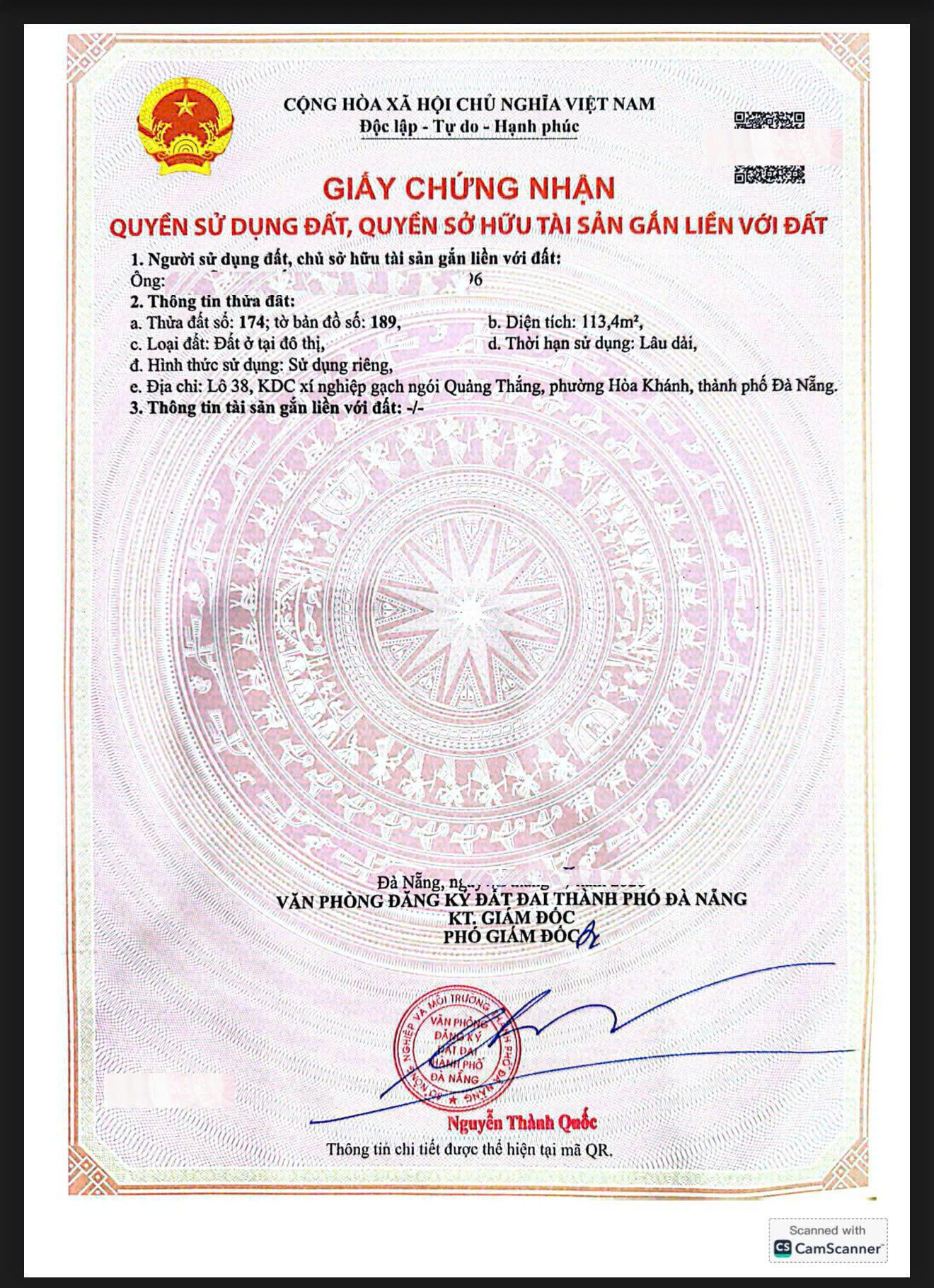 Giấy chứng nhận và sơ đồ thửa 174